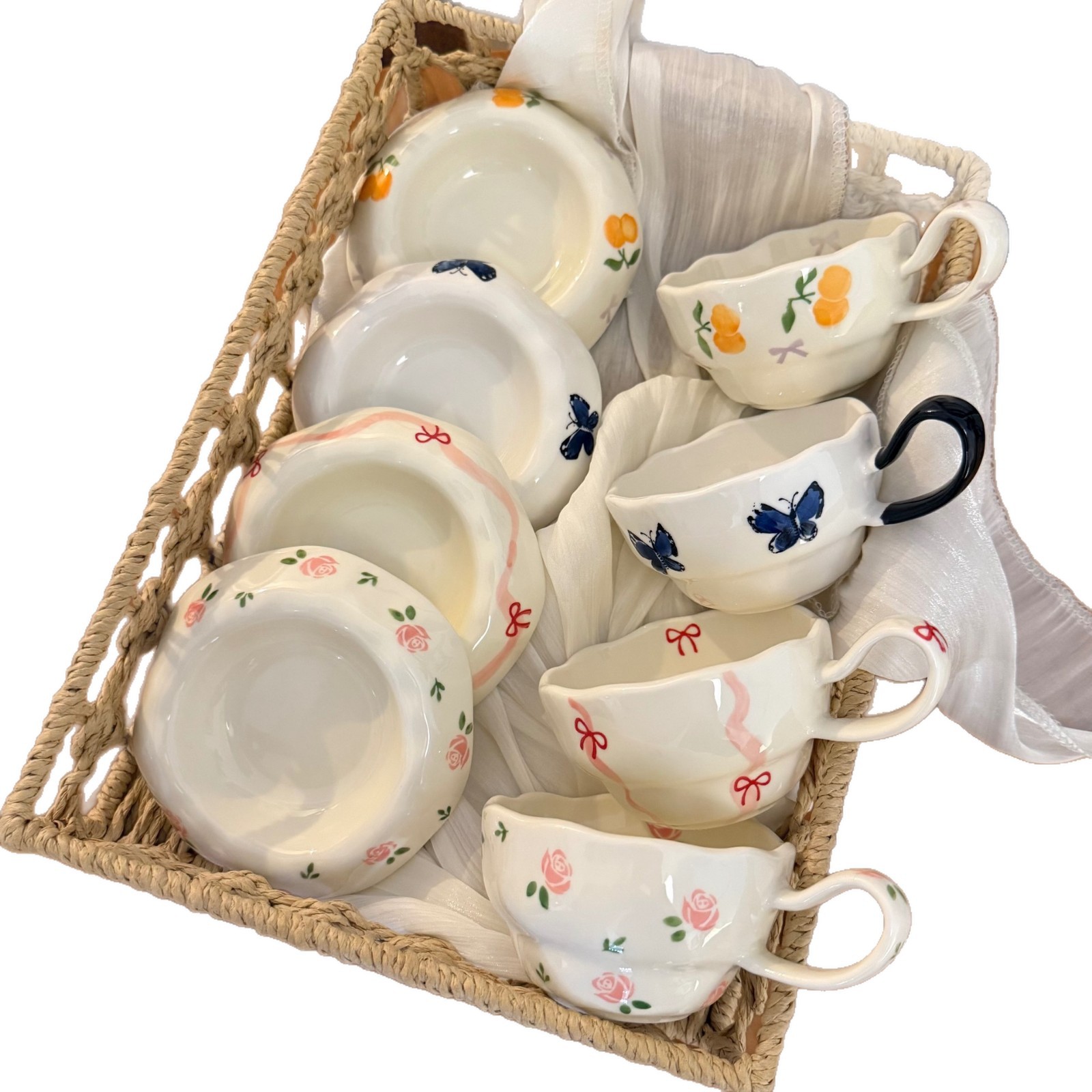 Juego de Taza y Plato de Café de Cerámica, Pintado a Mano, para Café
