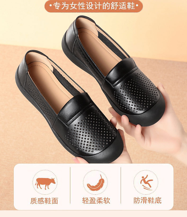 Sandal nữ da bò thật mũi kín đế mềm thoáng khí — màu be chi tiết 3