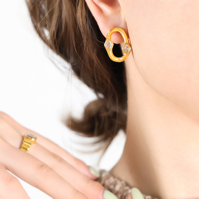 Geometric golden retro earrings stainless steel with tassels