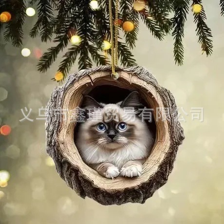 Nuevo agujero de árbol transfronterizo gatos decoraciones de Navidad colgantes de árbol de Navidad colgantes de acrílico plano 2D