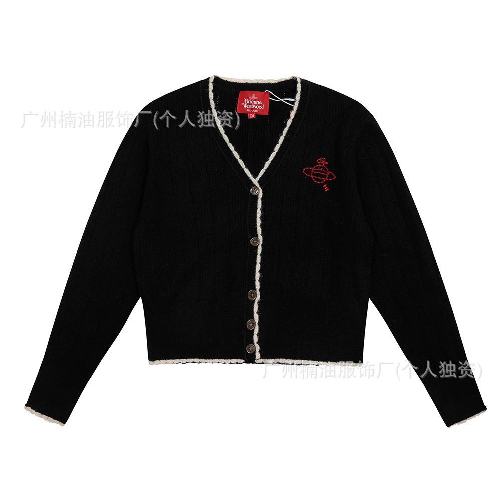Женский кашемировый кардиган-жилет с вышивкой Queen Mother Saturn от Vivienne Westwood