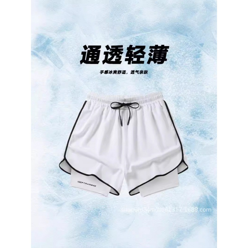 Fábrica de impresión directa pantalones cortos de doble capa para hombres y mujeres secado rápido deportivo relajado de seda de hielo casual pantalones para hombres