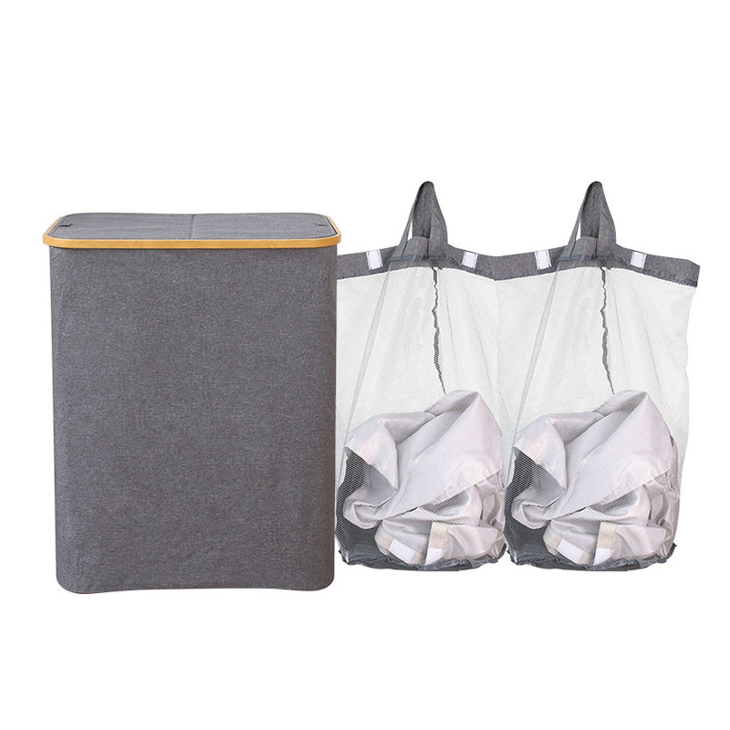 Cesta de ropa sucia transfronteriza con bolsillo interior con cubierta de bambú y madera plegable Cesta de almacenamiento de ropa sucia Cesta de ropa sucia