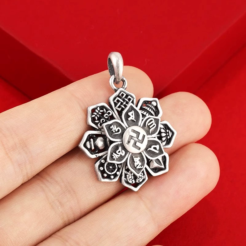 Retro ethnic pendant, silver 925 sample, ethnic style