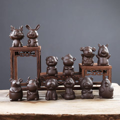 Purple sand zodiac sign creative cute cute cow ceramic mini ornaments can be used to raise tea, pet tea and play tea table decorations