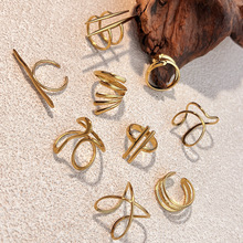 欧美时尚不锈钢戒指几何条纹设计小众轻奢钛钢饰品不掉色跨境首饰