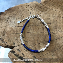 西西里 泰国泰式天然青金石 碎银锭子925素银手链 纯银手饰文艺