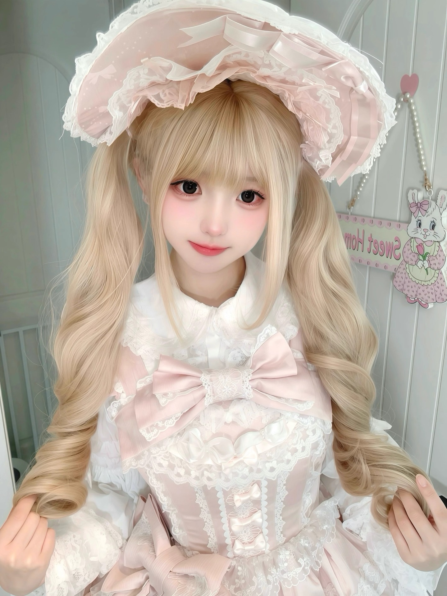 Peruca de cabeza completa Red Shao Luo Natural Lolita Peruca de cola de caballo doble franja nueva moda romana cabello largo