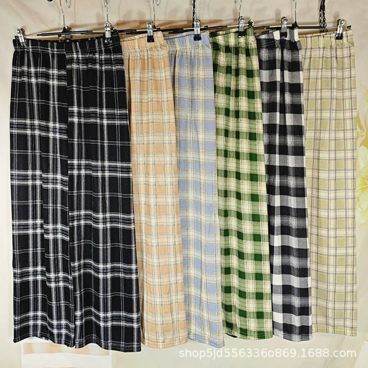 Летние тонкие женские брюки, свободные прямые брюки, узкие и универсальные повседневные брюки, новые модные широкие брюки в клетку с высокой талией.