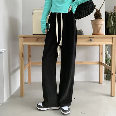 加絨燈芯絨女韓版2022秋冬季新款高腰小個子寬松直筒長遛彎褲