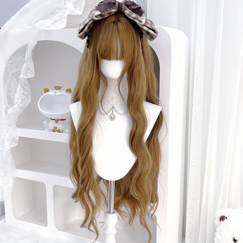 Cheng Ming Wig for Women, 80cm Long Curly Hair, Golden Brown, Lolita Water Wave Style, Jk Natural Internet Celebrity Style, Full Head Wig