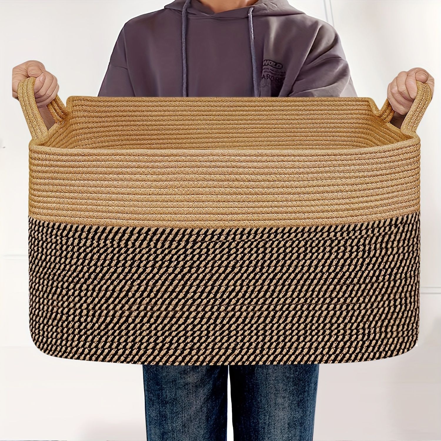 Fábrica directa gran tela de algodón trenzada canasta de ropa sucia canasta de almacenamiento de juguetes armario de dormitorio canasta de almacenamiento plegable