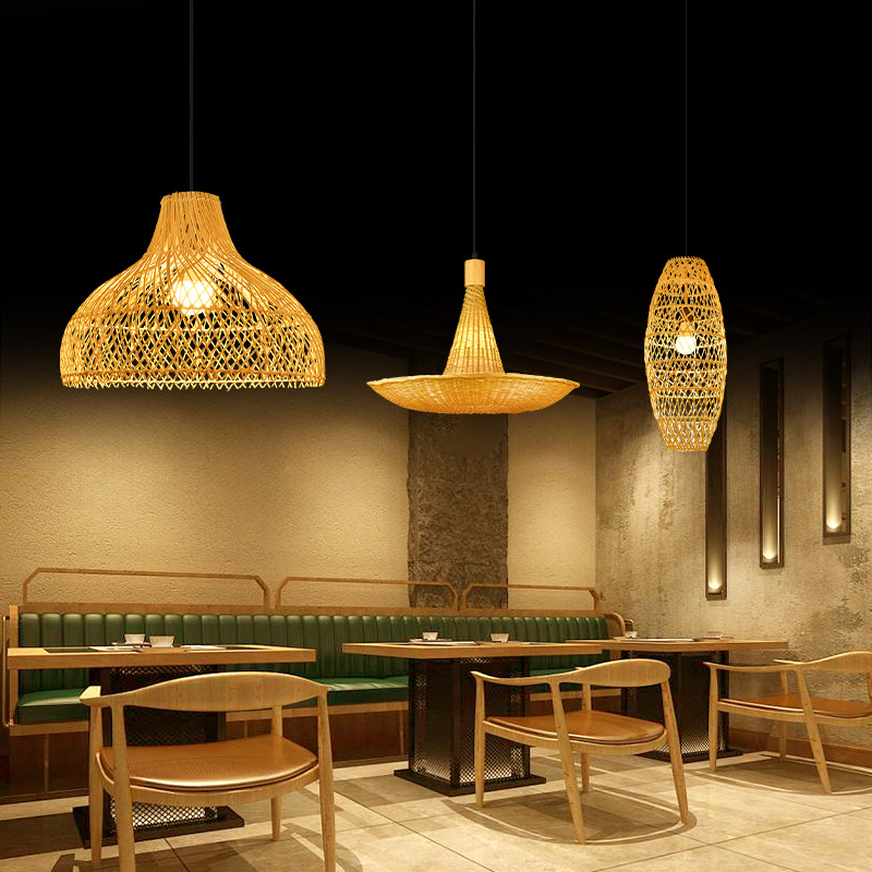 Lámparas de bambú de estilo japonés de viento silencioso artesanal de vidano lámparas de tejido Zen vidano sala de té retro lámpara de restaurante residencial