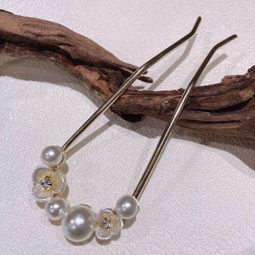 Korean celebrity-inspired minimalist floral metal daily hairpin buns U-shaped hair accessory, elegant and youthful hairpin decoration