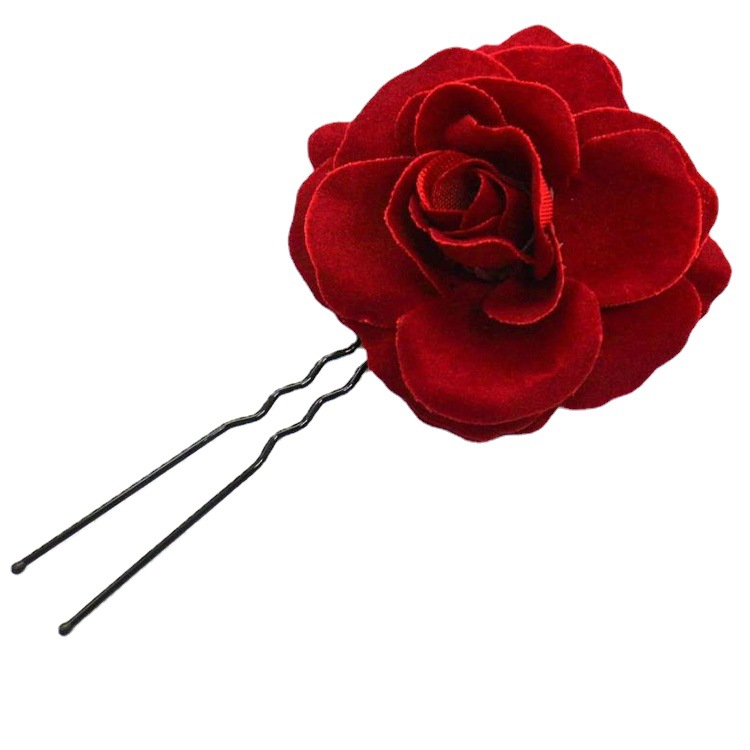 Tocado nupcial rosa roja cabeza flor horquilla clip en forma de U accesorios horquilla tostada Ropa Accesorios para el cabello boda femenina