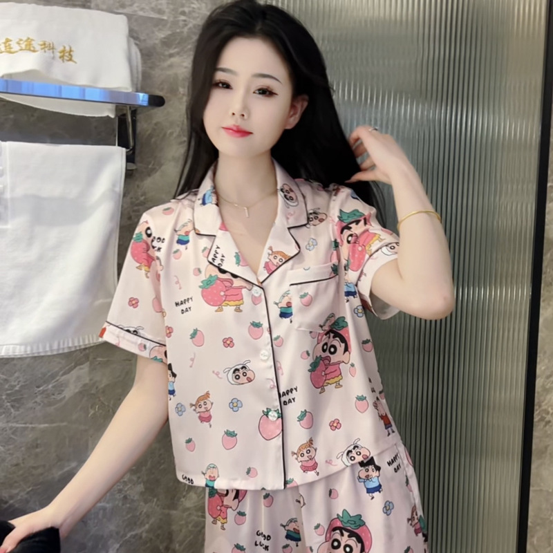Summer New Style Elegant Cute Casual Slim-fit Pajamas Women's Short-sleeved Trousers Home Clothes suit Outwear Age-reducing