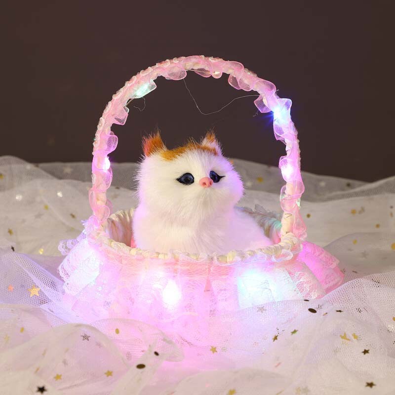 花かごの猫ちゃん、鳴き声を出すことができるリアルな子猫、女の子へのプレゼント、子供向け個性的な置物、景勝地の記念品、誕生日プレゼント|undefined