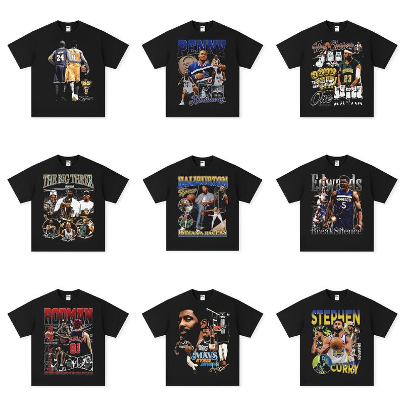 Nba Star American T-Shirt Irving Kobe Curry Printed Basketball Short-Sleeved Small Neckline Jersey