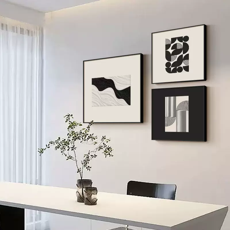 黑白抽象餐厅装饰画现代简约客厅沙发背景墙挂画极简餐桌墙面壁画