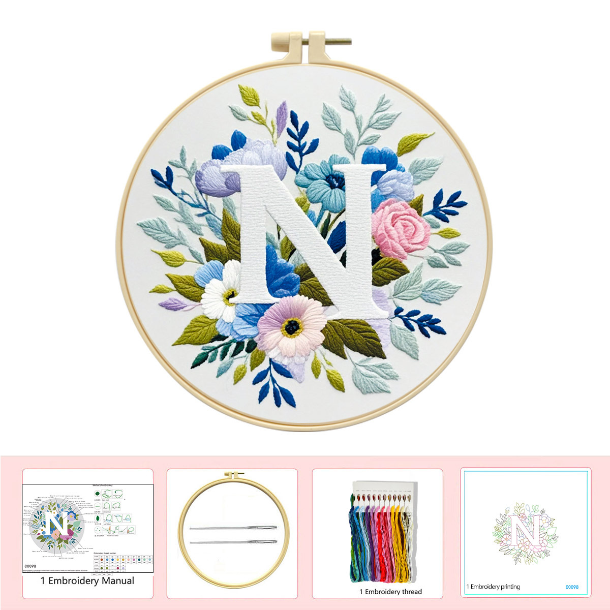 Hecho a mano flores y plantas europeas bordadas paquetes de materialdiy inglés 26 letras simple principiante nivel de bordado al por mayor