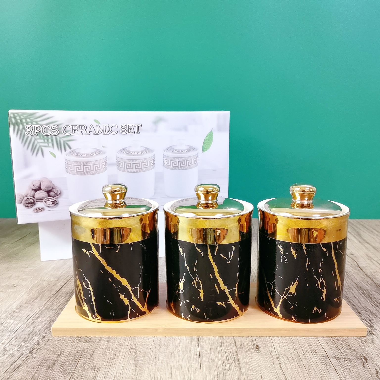 Exportación cerámica sellado tarro cocina almacenamiento tarro con tablero de madera café té tarro granos almacenamiento tarro traje