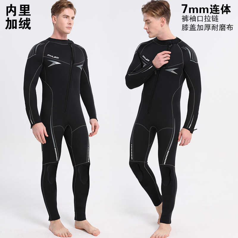 7mm One-Piece Wetsuit with Fleece Lining for Warmth, Front Zipper Diving Suit, Swimming Thermal Wetsuit 7mm One-Piece Wetsuit with Fleece Lining for Warmth, Front Zipper Diving Suit, Swimming Thermal Wetsuit