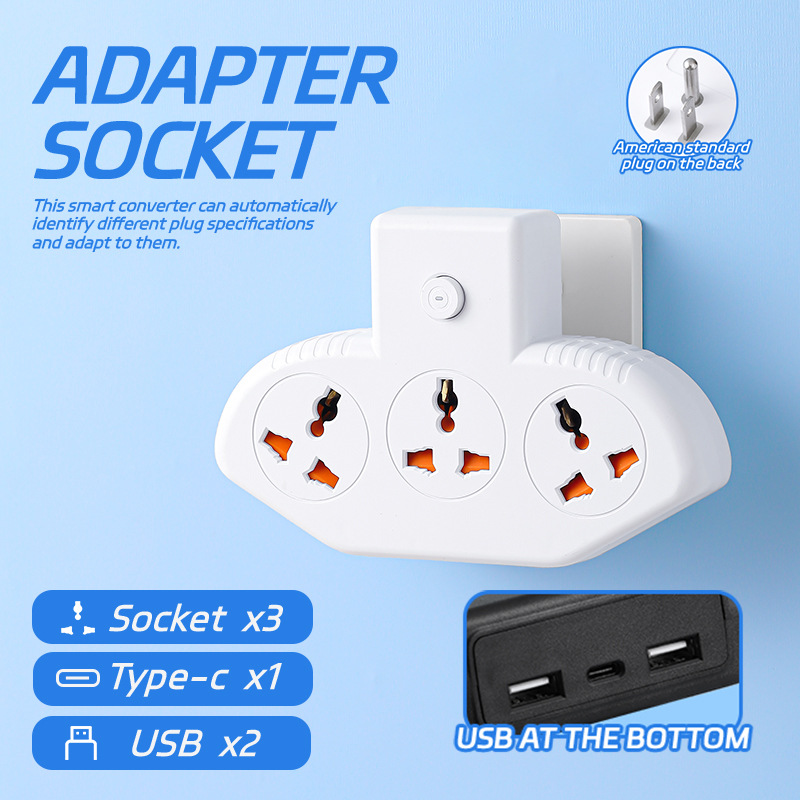 Suministro transfronterizo estándar 110V conector de convertidor USB + tipo-c conector de carga rápida extensión de conector negro