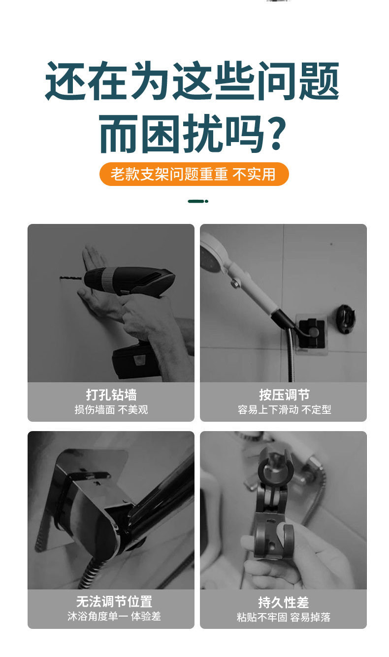 Non-drilling household showerhead bracket, bathroom showerhead accessory fixing wonder, universal showerhead base hook undefined