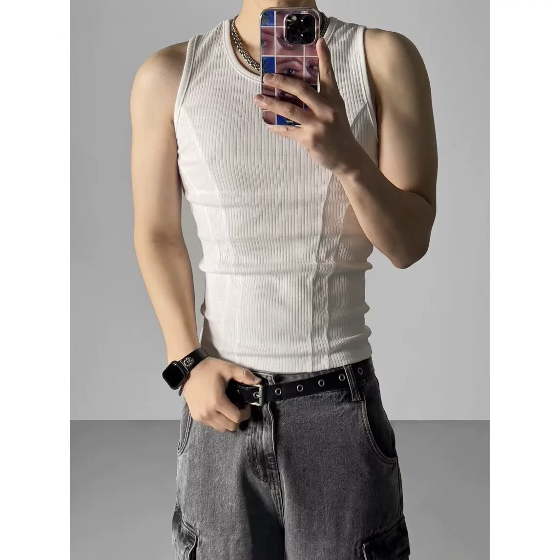 Мужская белая летняя майка без рукавов, футболка, американский стиль, slim fit