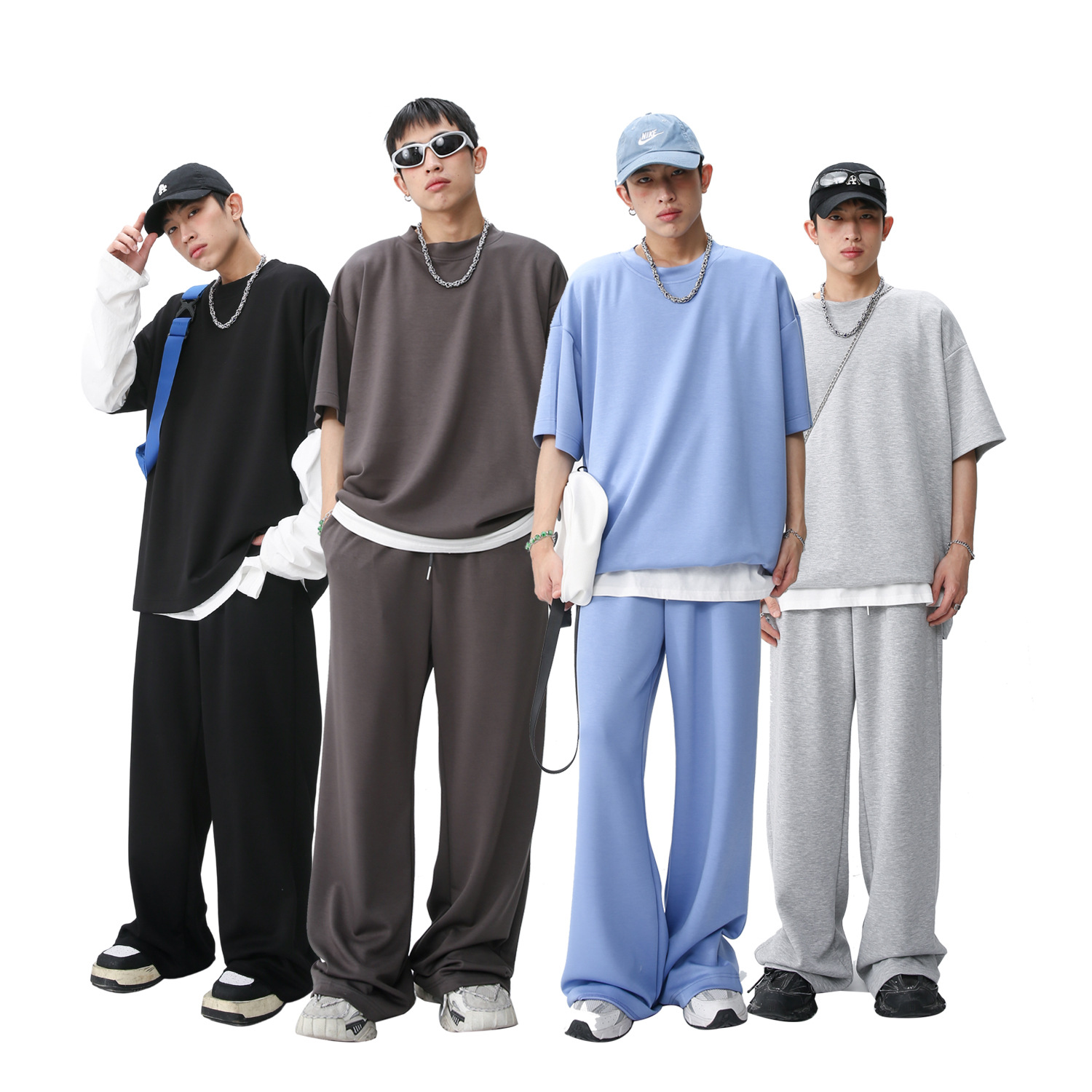 Ropa de hombre MTLClothes | 2023 Verano nuevo traje de estilo coreano casual Camiseta de manga corta drapeado pantalones sueltos