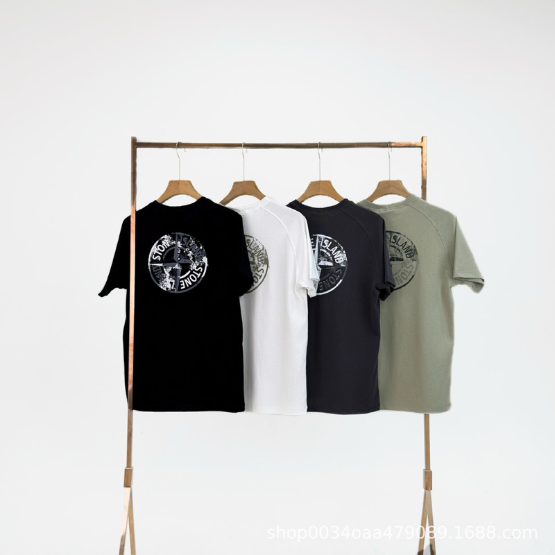 25 Cross-Border American Stone Short-Sleeved T-Shirts with Coordinate Disc Logo Printed on the Back, Short-Sleeved T-Shirts for Men and Women, Export Trend 25 Cross-Border American Stone Short-Sleeved T-Shirts with Coordinate Disc Logo Printed on the Back, Short-Sleeved T-Shirts for Men and Women, Export Trend