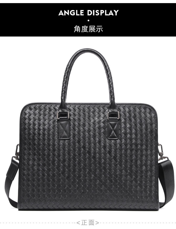 Túi xách nam da bò thật dệt tay cao cấp 40×13×29 cm, túi đeo vai công sở — Màu đen chi tiết 14
