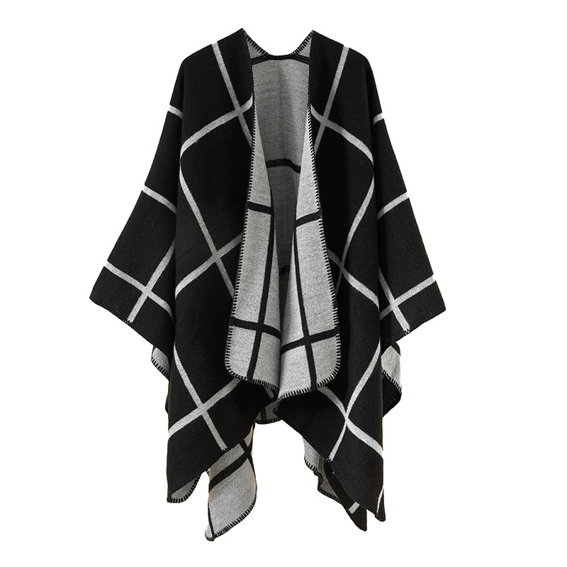 Chal a cuadros para mujer 2024 con grandes aberturas, imitación cachemira, nueva bufanda de otoño/invierno, capa para aire acondicionado, manto.