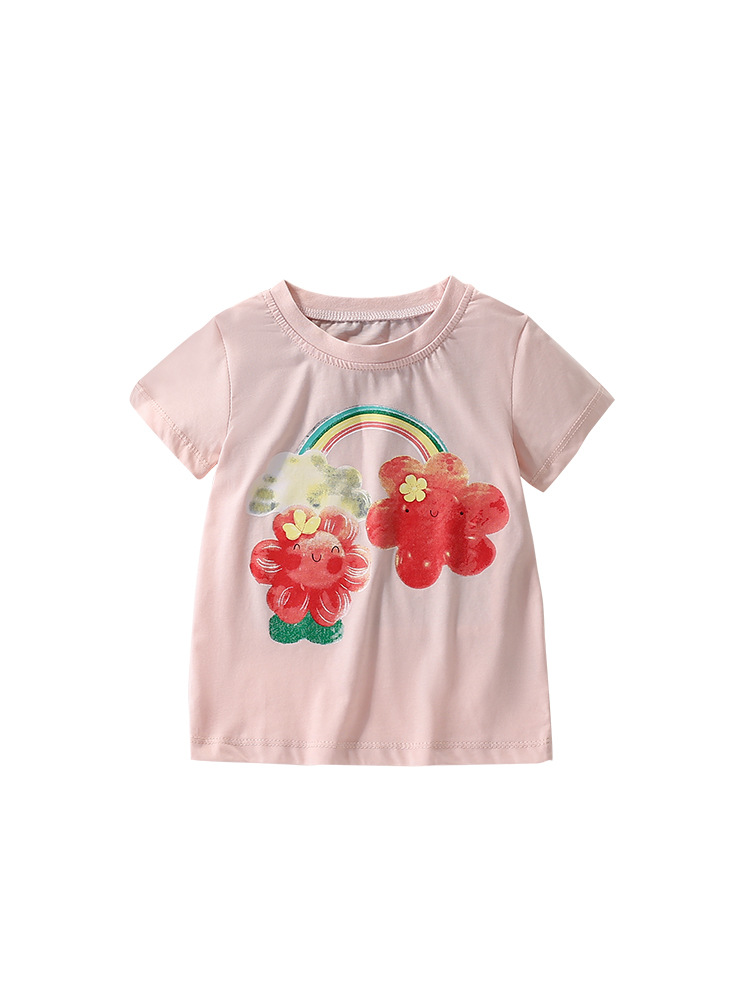 Malwee camiseta de niñas verano nuevo estilo europeo y americano para niños de cuello redondo impresión lindos mangas cortas ropa casual para niños