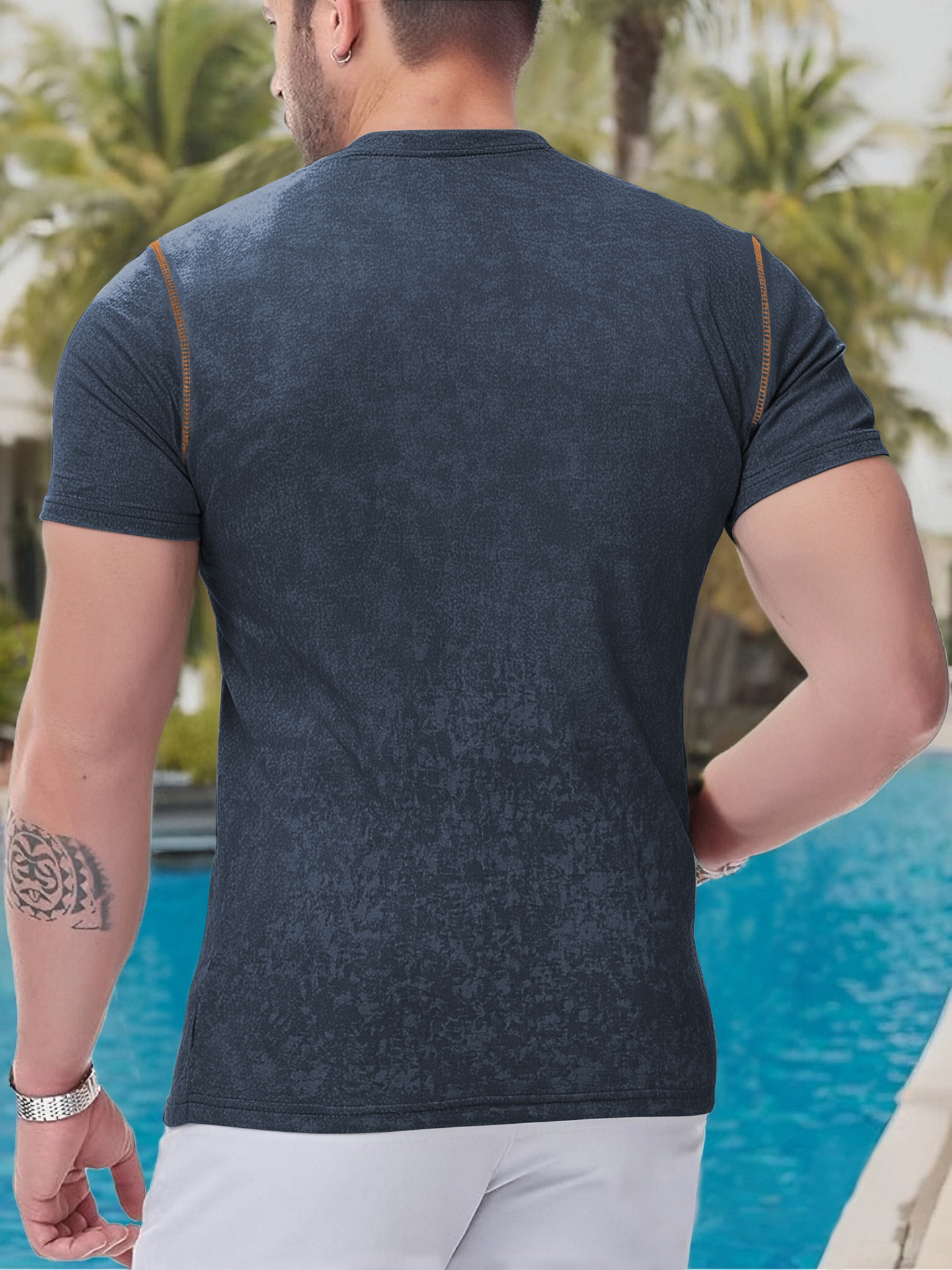 Monochrome Man- 25 European And American Men's Clothing Button Henry T-Shirt Foreign Trade Tough Guy Outdoor Sports Casual Top_viptrois.com