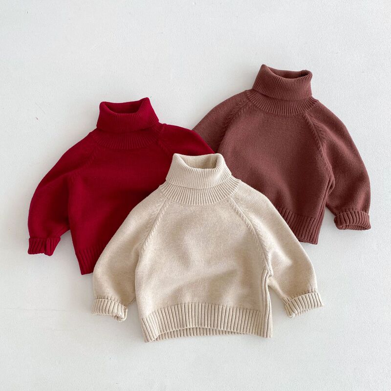 Mori Style Children's Korean Style Children's Wear Sweater Autumn and Winter High Collar Base Shirt Children's Warm Boys' and Girls' Pullover Sweater