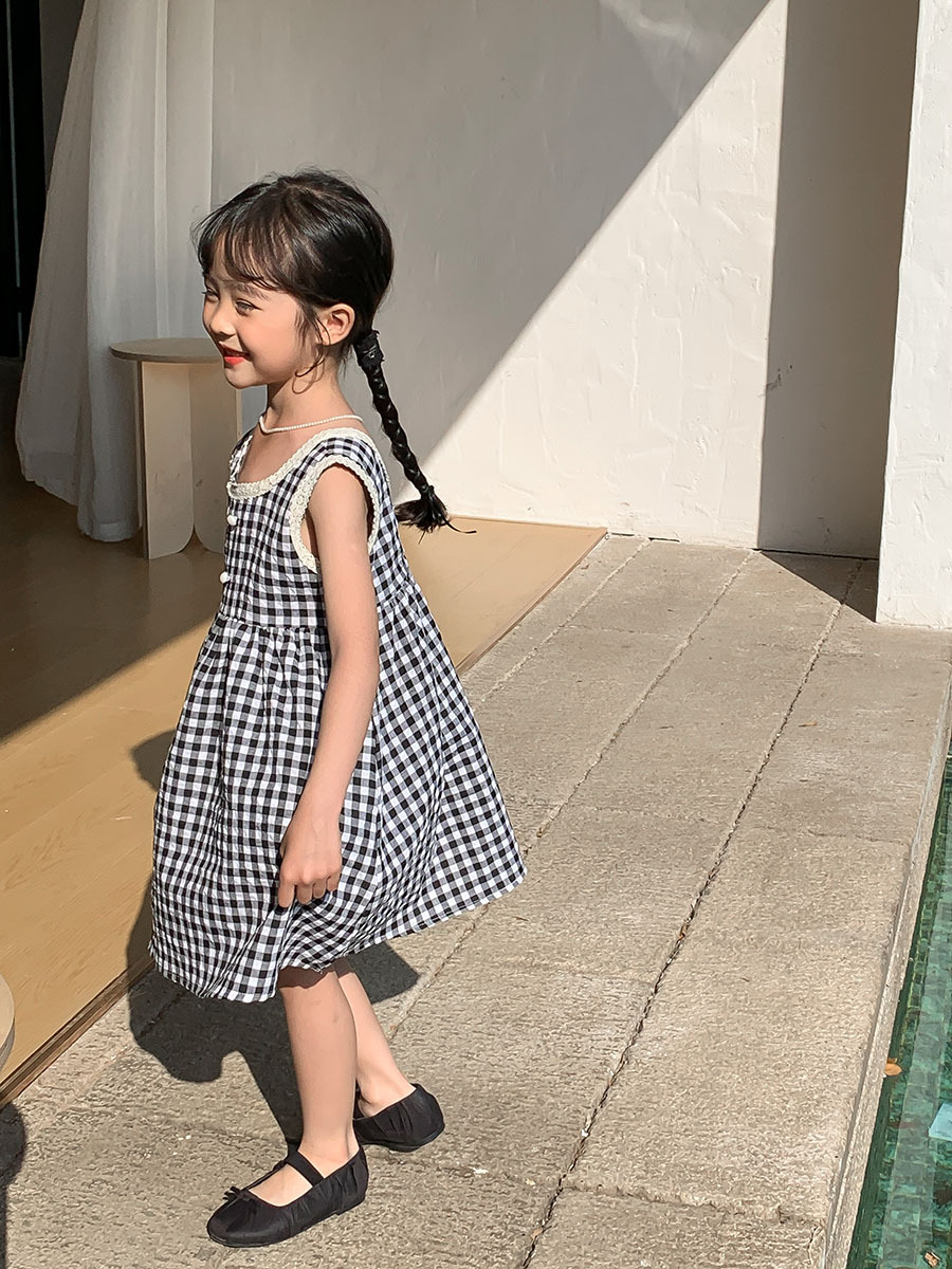Baby Girl Korean Style Plaid Sleeveless Vest Dress 2025 Summer Kidsren's New Loose Backless Dress Princess Dress