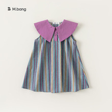 babycity女童裙子夏季2024新款条纹连衣裙无袖宝宝裙子XQ23168