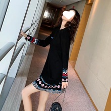 时尚连衣裙针织女2024秋冬新款韩版宽松复古民族风显瘦毛衣裙潮热