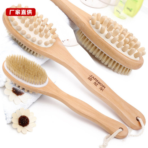 37cm Hemu bath brush double-sided massage brush temple brush wooden massage brush long handle bath brush scrub bath brush