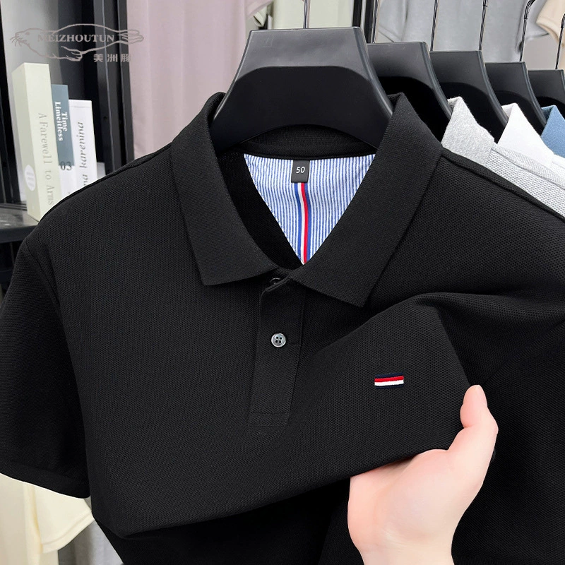 Мужская хлопковая поло-футболка, короткий рукав, 220 г/м², с вышивкой, летняя