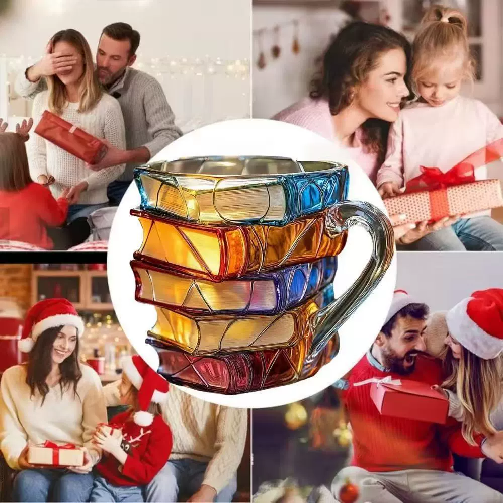 Cross-border Painted Book Mug Painted Book Cup 3D Book Coffee Cup Unique Book Stack Mug