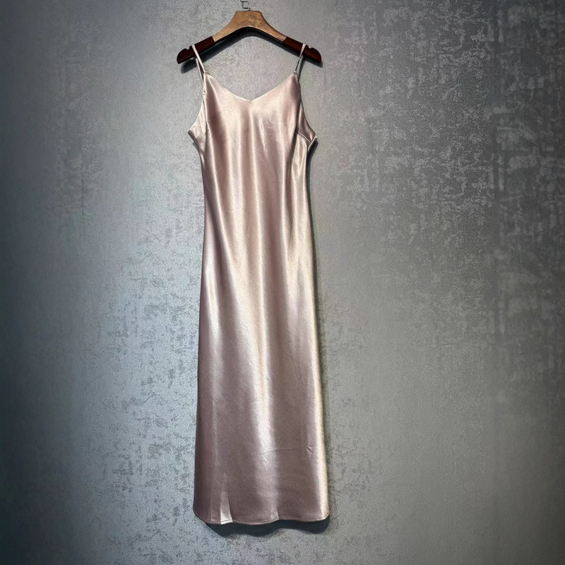 New Chinese Style Silk Acetate Suspender Dress for Women 2025 Spring and Summer New Fashion Versatile Long Skirt