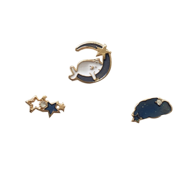 Cartoon Kitten Stars Moon Cloud Earrings display picture 8