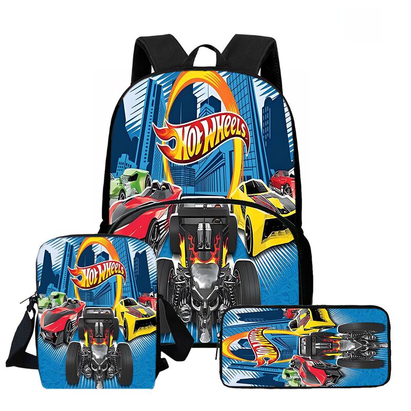 Hotwheelsrace Backpack Cartoon Hd Print Multifunctional Spine Protection Lightweight School Bag