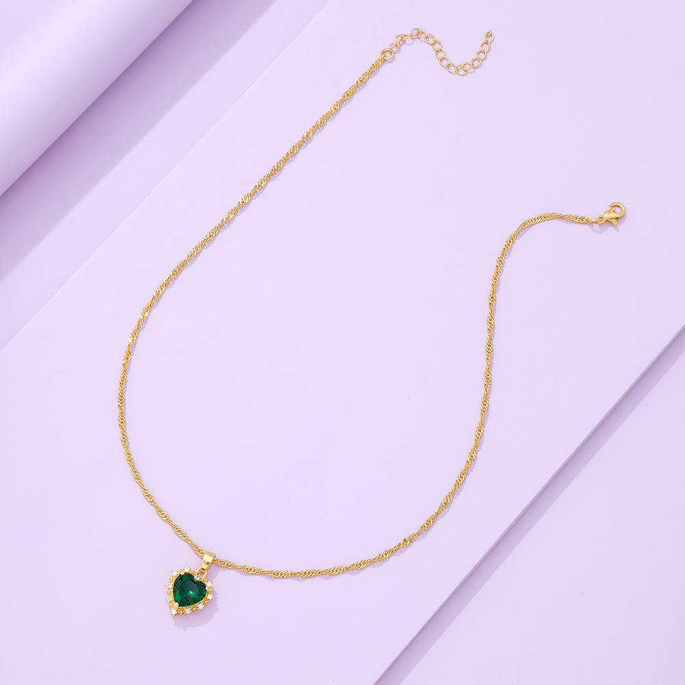 new retro single-layer  multi-color heart-shaped diamond necklace wholesale nihaojewelry