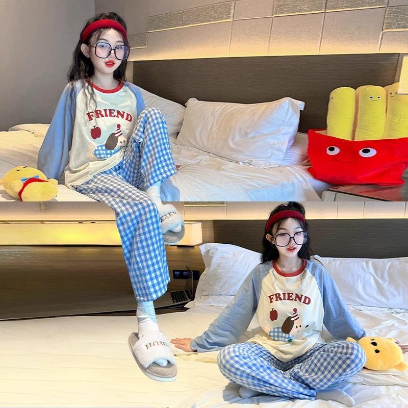 Cartoon Dachshund Children's Pajamas Girls Spring and Autumn New Long-Sleeved Thin Girls' Home Clothing Sets