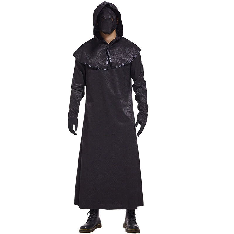 Halloween Medieval Costume Crow Doctor Dark Dungeon Hero Robe Plague Mouth Mask Performance Cos Costume