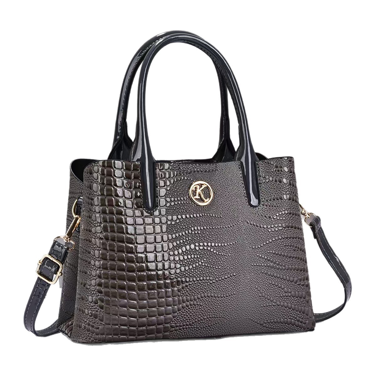 Bolsa de mano de piel brillante de gran capacidad con patrón de cocodrilo, bolsas de hombro de moda versátiles, bolsas transfronterizas de tendencia simple