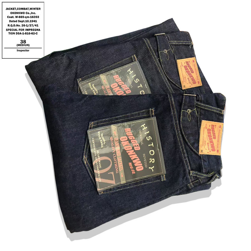 Okonkwo 14.75oz Heavy Weightweight Thick Original Color Red Ear Straight Jeans Denim Denim Fake Overalls